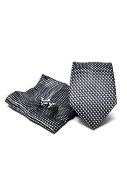 Krawatte Set mit Gestreifte Graue Krawatte, Einstecktuch und Manschettenknöpfe für Herren - 100% Seide - Klassisch, Elegant und Modern - (Geschenk, ideal für Männer zum Geburtstag, eine Hochzeit) von Sweet Leaf