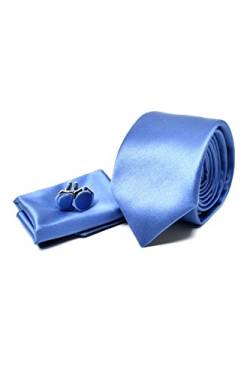 Krawatte Set mit Hellblaue Krawatte, Einstecktuch und Manschettenknöpfe für Herren - 100% Seide - Klassisch, Elegant und Modern - (Geschenk Set, ideal für Männer zum Geburtstag, eine Hochzeit) von Sweet Leaf