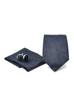 Krawatte Set mit Paisley Dunkelblau Krawatte, Einstecktuch und Manschettenknöpfe für Herren - 100% Seide - Elegant und Modern - (Geschenk, ideal für Männer zum Geburtstag, eine Hochzeit) von Sweet Leaf