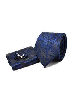 Krawatte Set mit Paisley Marineblaue Krawatte, Einstecktuch und Manschettenknöpfe für Herren - 100% Seide - Elegant und Modern - (Geschenk, ideal für Männer zum Geburtstag, eine Hochzeit) von Sweet Leaf