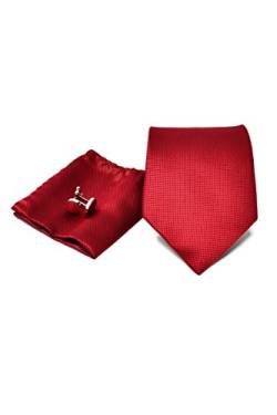 Krawatte Set mit Rot Krawatte, Einstecktuch und Manschettenknöpfe für Herren - 100% Seide - Klassisch, Elegant und Modern - (Geschenk Set, ideal für Männer zum Geburtstag, eine Hochzeit) von Sweet Leaf