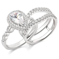 SweetJew 2Ct Birne geformt Eheringe Set Bridal Ring für Frauen 925 Sterling Silber Halo Cubic Zirkonia Größe 46.8(14.9) von SweetJew