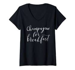 Damen Champagne For Breakfast T-Shirt Lustige Mama Freundin Fun T-Shirt mit V-Ausschnitt von Sweetgrass Paper Company