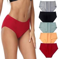 Sweetneed chida yi Bauchweg Unterhosen Damen Baumwolle Nahtlose Unterwäsche Damen Bequeme Hipster Panties Damen Slip mit mittlerer Taille 5er Pack von Sweetneed chida yi