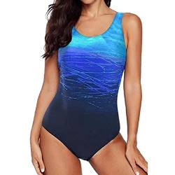 Sweetneed chida yi Damen Badeanzug Sport Bademode Bauchweg Einteiliger Sexy Push Up Swim Suit Monokini Damen Strandmode Damen Sommer (Blau,XL) von Sweetneed chida yi