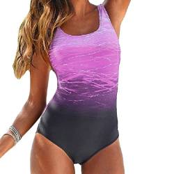 Sweetneed chida yi Damen Badeanzug Sport Bademode Damen Bauchweg Einteiliger Badeanzug Sexy Push Up Badeanzüge Damen Swim Suit Monokini Damen Strandmode Damen Sommer (Lila,3XL) von Sweetneed chida yi