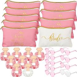 Sweetude 27 Stück Hochzeit Braut Brautjungfer Antrag Geschenk 1 Braut Tasche 8 Team Braut Taschen 9 Braut Scrunchies Haargummis 9 Herzform Sonnenbrillen Vorschlag Hochzeit Party Favor für Frauen, pink von Sweetude