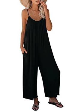 Sweezarmo Damen Sommer Jumpsuit Ärmellos Jumpsuit Träger Jumpsuit Sexy V-Ausschnitt Jumpsuit Sommer Oversize Lose Taschen Jumpsuit L Große Schwarz von Sweezarmo