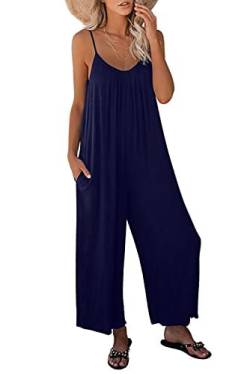 Sweezarmo Damen Sommer Jumpsuit Ärmellos Jumpsuit Träger Jumpsuit Sexy V-Ausschnitt Jumpsuit Sommer Oversize Lose Taschen Jumpsuit M Mittel Blau von Sweezarmo