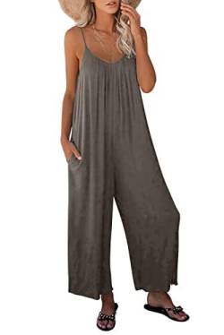 Sweezarmo Damen Sommer Jumpsuit Ärmellos Jumpsuit Träger Jumpsuit Sexy V-Ausschnitt Jumpsuit Sommer Oversize Lose Taschen Jumpsuit M Mittel Grau von Sweezarmo