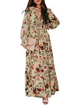 Sweezarmo Elegant Lässig Bedruckt Lange Kleider Romantisch Lange Kleider V-Ausschnitt Lange Kleider M Mittel Aprikose von Sweezarmo