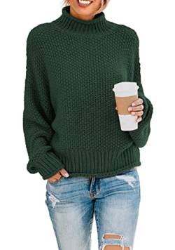 Sweezarmo Eleganter Pullover für Damen, lockerer Pullover, hoher Ausschnitt, lässiges einfarbiges Oberteil, L,Groß,Grün von Sweezarmo