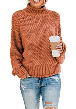 Sweezarmo Eleganter Pullover für Damen, lockerer Pullover, hoher Ausschnitt, lässiges einfarbiges Oberteil, L,Groß,Orange von Sweezarmo