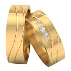 Weltring Ehering Eheringe aus 585 Gelbgold mit Zirkonia, 5 mm Diamantschnitten und personalisierter Gravur - Eleganz und Einzigartigkeit an Ihrem Finger, Zirkonia von Świat Obrączek