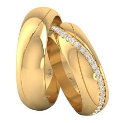 World Wedding Ring 5mm Gelbgold 585 mit Zirkon Welle - dezent leuchtender Rundkreis, Zirkonia, Zirkonia von Świat Obrączek