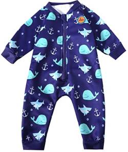 Swimbubs Baby Schwimmanzug Jungen Fleece gefüttert Neoprenanzug Mädchen UV UPF50 Sonnenschutz Badeanzug (0-3 Monate, Blauwal) von Swimbubs