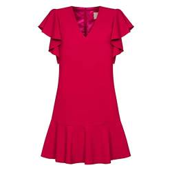 Swing Fashion Women's Megan Damen Cocktailkleid | Festliches Partykleid | Sommerkleid | Abendkleid | Rüschen Freizeitkleid | Minikleid | Elegantes Kleid | V-Ausschnitt | Kurzarm | Rot | 40, L von Swing Fashion