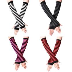 SwirlColor Armstulpen Damen 4 Paare, Gestreifte Stulpen Arm Lange fingerlose Handschuhe für Frauen Ärmel Arm Warmers Herbst Winter Zubehör von SwirlColor