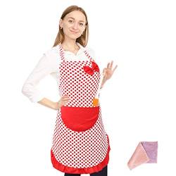 SwirlColor Backschürze Frauen im Teenageralter Dünne Frauen Küche Wischbar Niedlich Polka-Dot Schürze Wasserdicht Backen Koch Leinwand Schürze mit Zufällige Farbe Reinigungstuch von SwirlColor