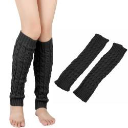 SwirlColor Beinstulpen damen, 1-Paar Gestrickte Knie Lange Schwarze Leg Warmers Winter Kniewärmer Beinwärmer Damen Manschetten für Frauen Mädchen von SwirlColor