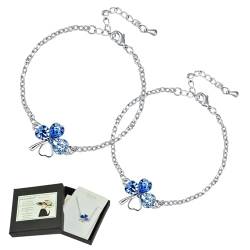 SwirlColor Glücksbringer Armband 2Stück, Kleeblatt Armband Verstellbares Silber Armband für Kristallblaues Damen Armband von SwirlColor