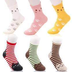 SwirlColor Katze-socken, Katzendrucksocken Zwei Arten Mehrfarbige Lustige Niedliche Tiersocken für Mädchen Frauen 6 Paare EU35-38 von SwirlColor