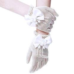 SwirlColor Mädchen Short Elegante Satin-Bogen-Fischnetz-Handschuhe Holes Handgelenk-Länge-Handschuhe für Blumen-Mädchen von SwirlColor