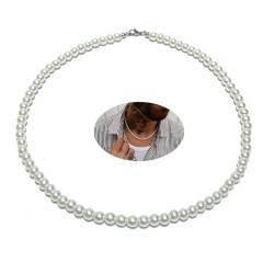SwirlColor Perlenkette Herren 6mm/2.36Zoll, Mode Kurze Faux Perlenkette für Herren Weiße Halsketten für Männer Schmuck -18 Zoll Länge von SwirlColor
