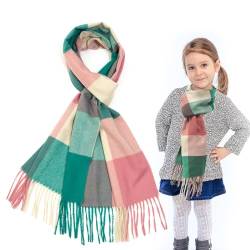 SwirlColor Schal Mädchen, Weiche Kaschmir Plaid Schals Wraps Schal Winter Lange Schal für Mädchen Kinder Nackenwärmer von SwirlColor
