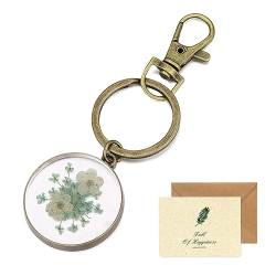 SwirlColor Schlüsselanhänger Blume, Exquisite Handgemachte Pflaumenblüte und Spitze Wildblume Schlüsselanhänger Personalisierte Gepresste Blumen Schlüsselanhänger Charms Geschenke Für Sie von SwirlColor