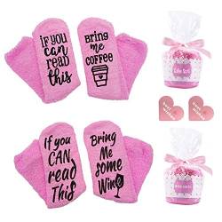 SwirlColor Wein Socken, 2 Paar Pink Wine Socken Lustige Weiche Warme Flauschige Socken 35x9cm, mit Grußkarte 2-TLG von SwirlColor
