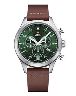 Swiss Military by Chrono Herren Uhr Chronograph Quarzuhrwerk mit Lederarmband Analoge Herrenuhr Armbanduhr Silber SM34076.07 von Swiss Military by Chrono