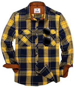 SwissWell Flanellhemd Herren Langarm holzfällerhemd Kariertes Hemd Casual Button Down Freizeithemd Regular Fit, Gelb Navyblau von SwissWell