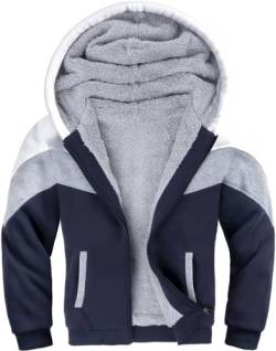 SwissWell Fleecejacke Kinder Jungen Winterjacke Fleece Gefüttert Warme Sweatjacke mit Reißverschluss y Kapuze Kapuzenjacke Kinderjacken, Weiß Blau von SwissWell