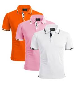 SwissWell Herren Poloshirt Kurzarm Atmungsaktiv Tennis Golf Polo Sommer Freizeit Sport Schnelltrocknend T-Shirts Männer Regular Fit 3-Packung（Orange&Rosa&Weiß-schwarz） von SwissWell