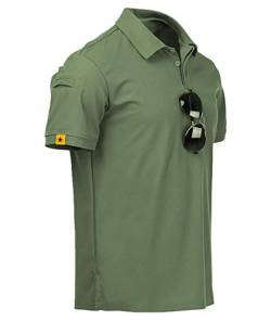 SwissWell Polo Shirts Herren Kurzarm Tennis Golf Tshirts Atmungsaktives Outdoor Sommer Slim Fit Sports Poloshirt mit Brillenhalter Knopfleiste (012 Grün,S) von SwissWell