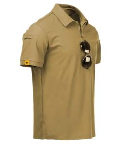 SwissWell Polo Shirts Herren Kurzarm Tennis Golf Tshirts Atmungsaktives Outdoor Sommer Slim Fit Sports Poloshirt mit Brillenhalter Knopfleiste (012 Khaki,M) von SwissWell