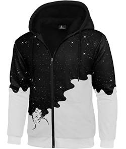 SwissWell3D Hoodie Graphic Bedrucktes Herren-Sweatshirt Kapuzenjacke Reißverschluss(104-2-Schwarz und weiß,2XL) von SwissWell