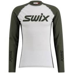 Swix Racex Herren Baselayer-Top, leicht, atmungsaktiv, schnelltrocknend, Stretch, schmale Passform, langärmelig, Hellweiß/Olivgrün, Mittel von Swix