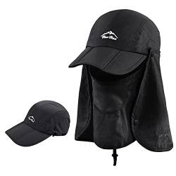 Erwachsene Baseball-Kappe, 3 in 1 Faltbar Schirmmütze mit Gesichts und Nacken UV-Schutz, Wandern Fischen Hut | Sommerhut | Safari Hüte | Baseball Cap für Herren und Damen (Schwarz) von Swygoo