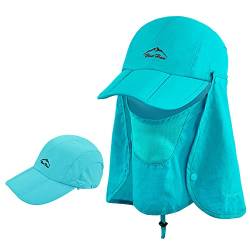 Erwachsene Baseball-Kappe, 3 in 1 Faltbar Schirmmütze mit Gesichts und Nacken UV-Schutz, Wandern Fischen Hut | Sommerhut | Safari Hüte | Baseball Cap für Herren und Damen (Seeblau) von Swygoo