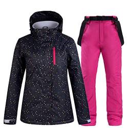 Schneeanzug Damen Winter Ski Jacke Und Hose Thermal Windundurchlässige wasserdichte Hose Outdoor-Sport-Berg Snowboard-Jacke Set,Rose red,M von SxLingerie