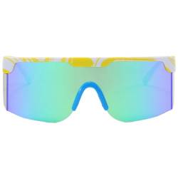 Coole Sport-Sonnenbrille für Damen und Herren, Outdoor-Fahrradbrille, Anti-UV-Sonnenbrille, beliebte Brillen, winddichte Sonnenbrille, Sonnenbrille für Bergsteigen, Gelber Rahmen, Grün, F von Sxett