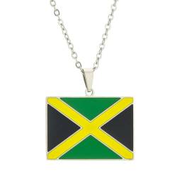 Edelstahl-Halskette mit Jamaika-Flagge, stilvolle Jamaika-Karten-Halskette, Halsschmuck für Damen und Herren, Zink von Sxett