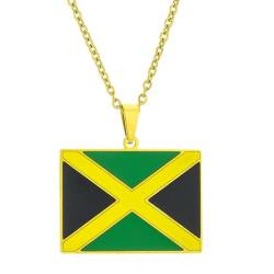 Edelstahl-Halskette mit Jamaika-Flagge, stilvolle Jamaika-Karten-Halskette, Halsschmuck für Damen und Herren, Zink von Sxett