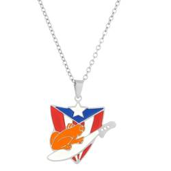 Halskette mit Puerto Rico-Flaggen-Anhänger aus Edelstahl, stilvolle Karte von Puerto Rico, Halsschmuck für Damen und Herren, Zink von Sxett