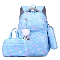 Sxett Nylon Rucksack Set mit modernem Druckmuster mit Lunchtasche und Federmäppchen geeignet für Damen und Herren, blau von Sxett