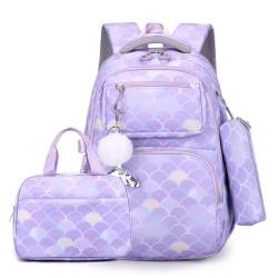 Sxett Nylon Rucksack Set mit modernem Druckmuster mit Lunchtasche und Federmäppchen geeignet für Damen und Herren, violett von Sxett