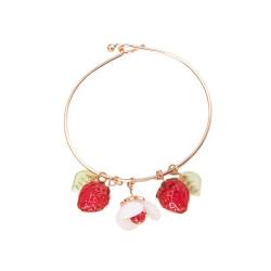 Sxett Stilvolle Halskette mit Erdbeer-Anhänger und verstellbarer Kette, trendige Ohrhaken, Ornament-Armband, Armreifen für Mädchen und Frauen, Wie beschrieben von Sxett