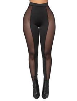 Sxglamr Damen durchsichtige Leggings sexy elastische Bleistifthose Schwarz Mesh hohe Taille lässige Strumpfhose, schwarz (netzstoff), S von Sxglamr